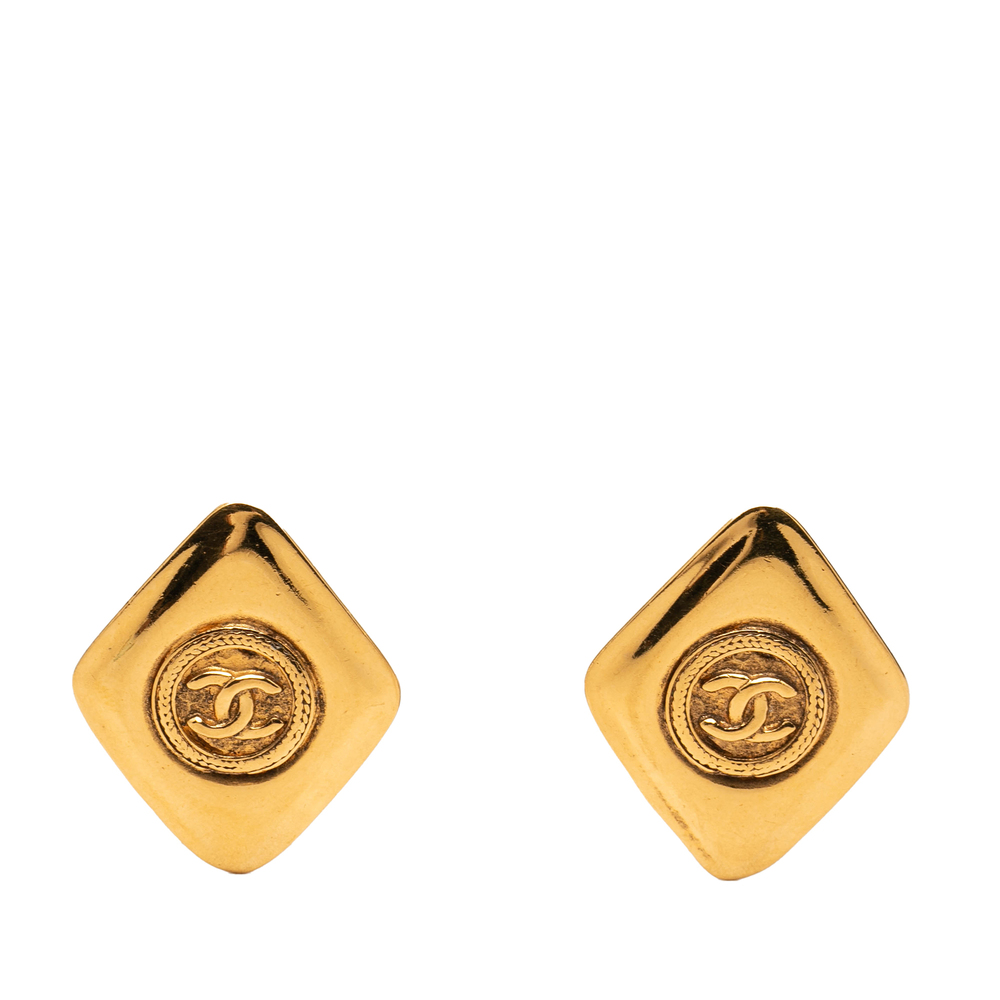 Pre-Loved Chanel CC Gold Plated Rhombus Clip On Earrings